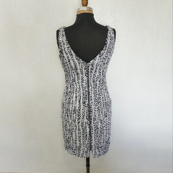 Cache Black & White Abstract Striped Sequin Cocktail Dress Mini Size Large - Picture 5 of 12
